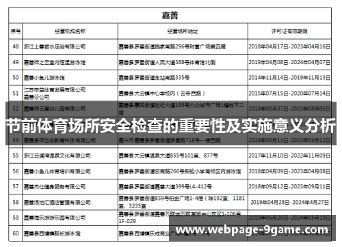 节前体育场所安全检查的重要性及实施意义分析
