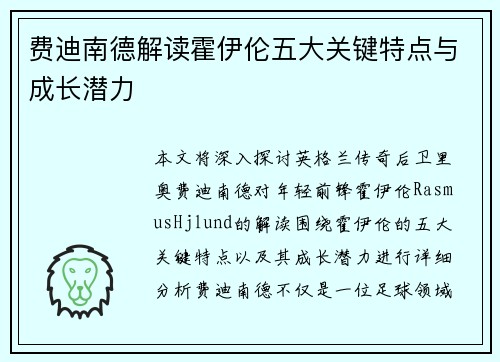 费迪南德解读霍伊伦五大关键特点与成长潜力