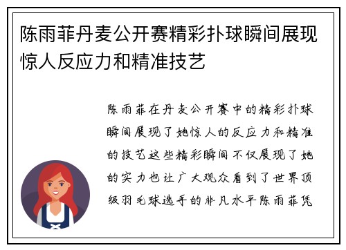 陈雨菲丹麦公开赛精彩扑球瞬间展现惊人反应力和精准技艺